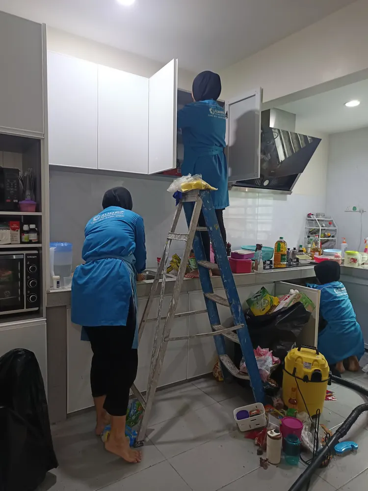 The tops of kitchen cabinets