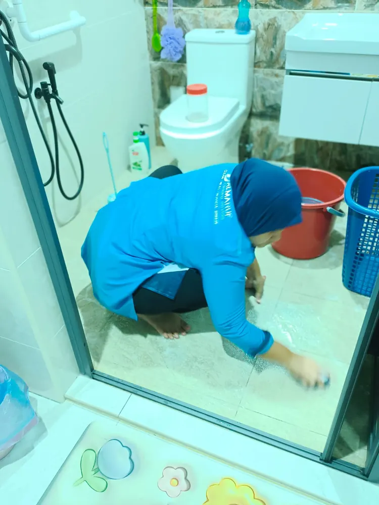 Scrubbing a shower floor